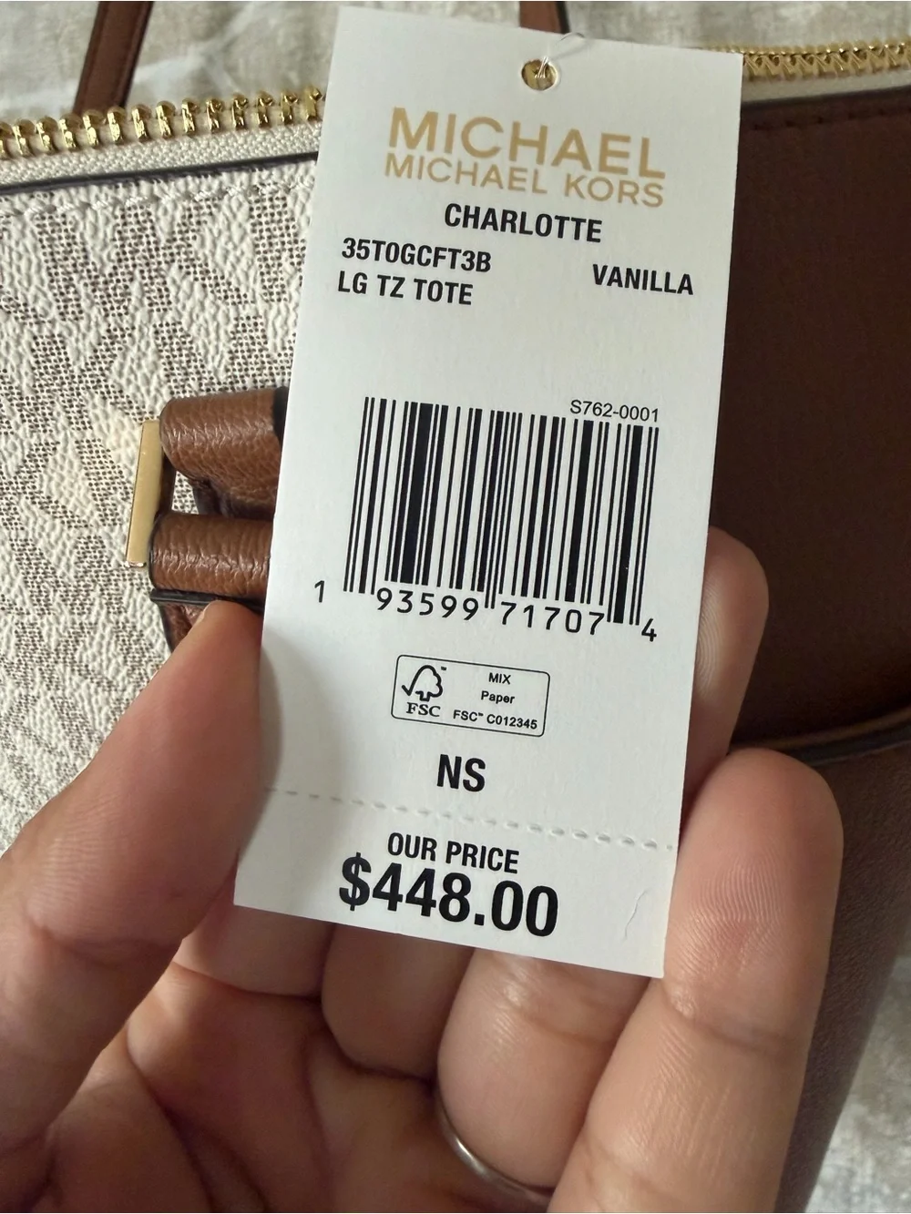 NEW WITH TAG Michael Kors Brown & Beige Signature Tote with Gold Charm